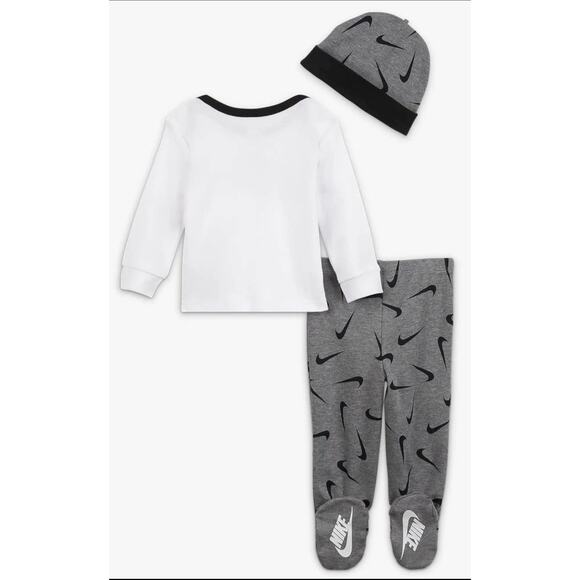 Nike Baby 3PC Outfit Set Newborn Gray White Shirt Pants Beanie - Picture 3 of 3